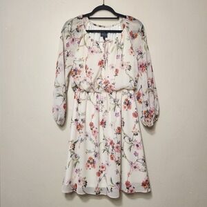 Adrianna Papell Blouson Floral Print Dress Size 2 Puff Sleeve